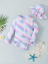 1pc Young Girls Random Striped & Floral Print One-Piece Swimsuit